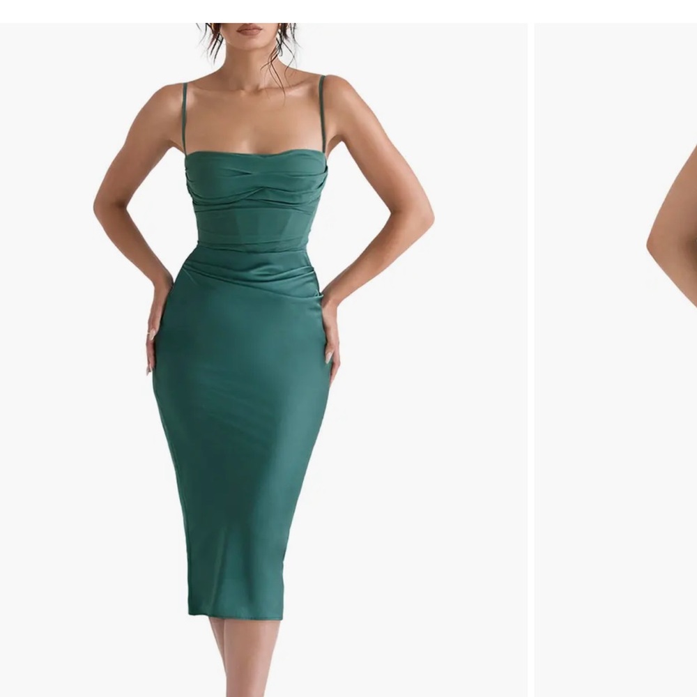 Teia Satin & Georgette Corset Midi Dress